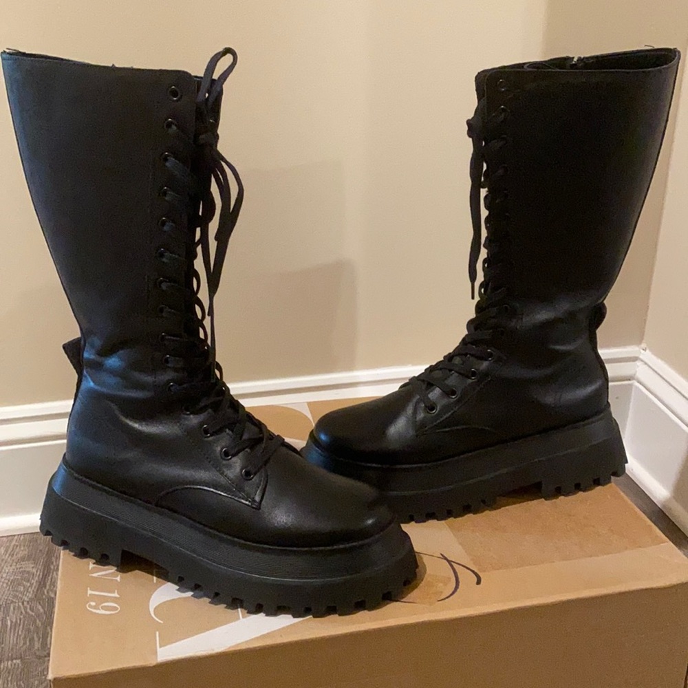 ZARA mid calf lace/zip up combat boots